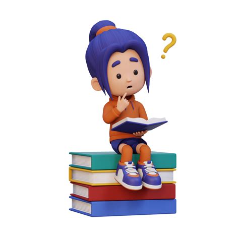 3d Girl Character Get Confused When Reading A Book 35680946 Png
