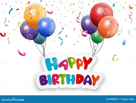 Happy Birthday Card With Balloon And Confetti Stock Vector