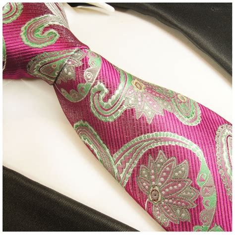 Extra Long Xl Necktie Set 3pcs Pink Green Paisley 100 Silk Mens Tie