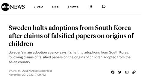 Abc News Sweden Stopped International Adoption From South Korea