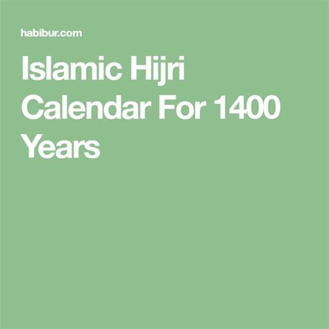 Islamic Hijri Calendar For 1400 Years