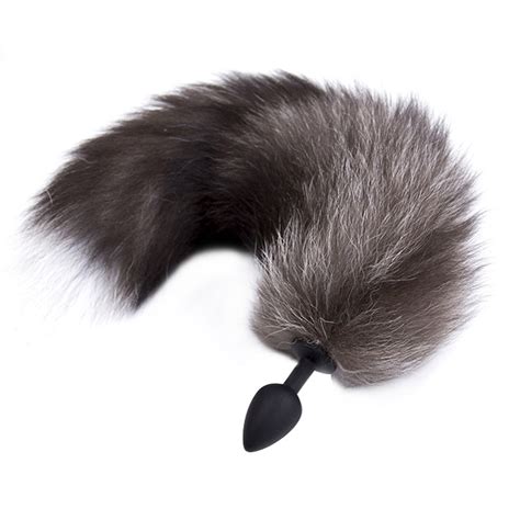 Plush Fox Tail Silicone Butt Plug Black Tail Anal Plug Smooth Fur Sex