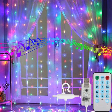 Tsv Led Curtain Lights With Remote Control 98x98ft 300led Music