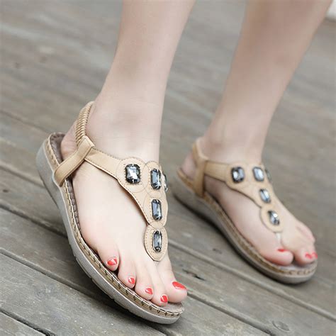Fashion Bohemia Summer Beach Thong Flat Sandals With Crystal ...