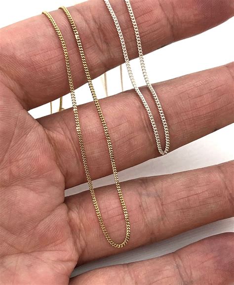 Curb Chain 1mm In Solid 10k Gold Or Sterling Silver Etsy Uk