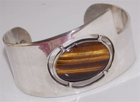 Vintage Mexican Silver Tiger S Eye Cuff Bracelet