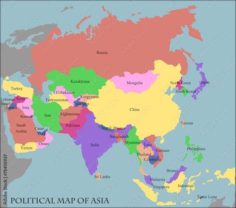 Political Map Of Asia Stock Vector Adobe Stock