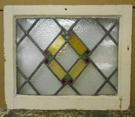 Old English Leaded Stained Glass Window Beautiful Geometric 20 5 X 16 75 Antique Stained