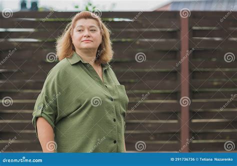 Plus Size Older Woman 50 55 Years Old Walking In City Stock Photo