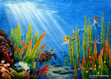 Coral Reef Painting Underwater Landscape With Coral Reef Watercolor
