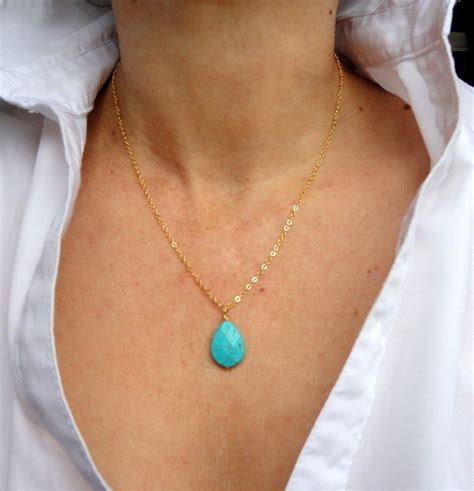 K Gold Turquoise Necklace Delicate Gold Turquoise Necklace Etsy