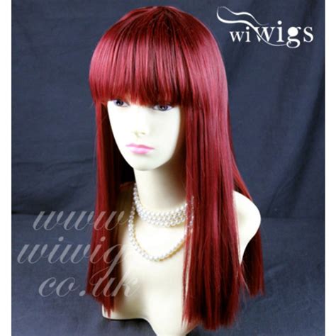 Wiwigs Sexy Heat Resistant Burgundy Mix Red Long Ladies Wigs Skin Top Bangs Wig Uk