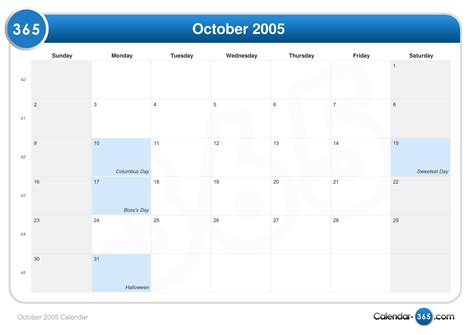 October 2005 Calendar