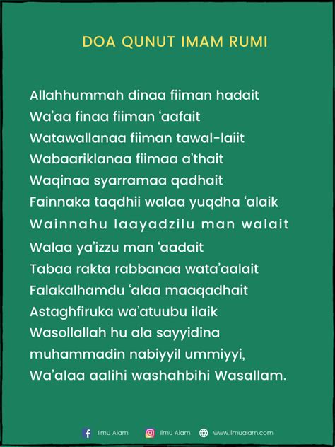 Doa qunut ini adalah untuk solat sendirian. Bacaan Doa Qunut Subuh Rumi & Nazilah (Maksud & Terjemahan)