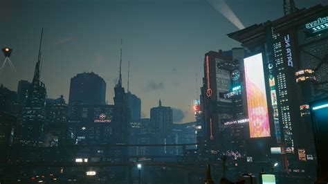 Wallpaper Night City Buildings Cyberpunk 2077 Skyscrapers