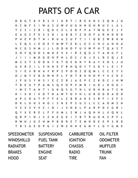 Parts Of A Car Word Search