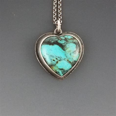 Sterling Silver Turquoise Heart Necklace For Women Valentines Etsy