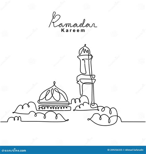 One Continuous Line Drawing Of Islamic Mosque Ramadan Kareem