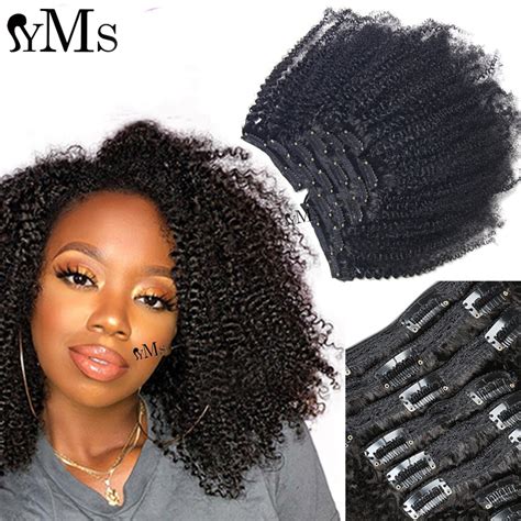 Yms Full Head Afro Kinky Curly Human Hair Clip In Extensions For Women