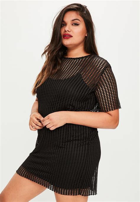 Plus Size Black Fishnet Mesh T Shirt Dress Missguided Australia