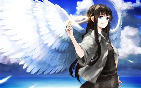 Anime Angel Girl Wings With Clouds Wallpapers 1440x900 315359