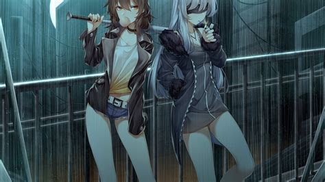 Download 2560x1440 Wallpaper Anime Girls Original Rain Art Dual