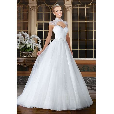 Sparkly White Ball Gown Wedding Dresses Backless Cap Sleeve Beaded