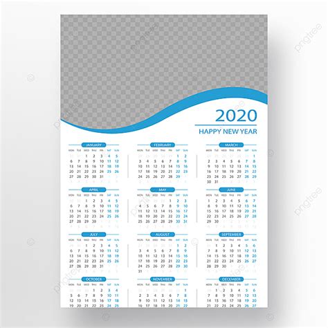 One Page Wall Calendar 2020 Template Download On Pngtree