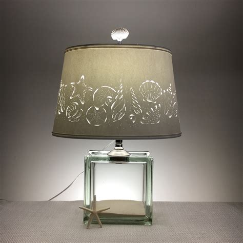 Glass Block Lamp With Hand Cut Seashell Lampshade Fillable Etsy