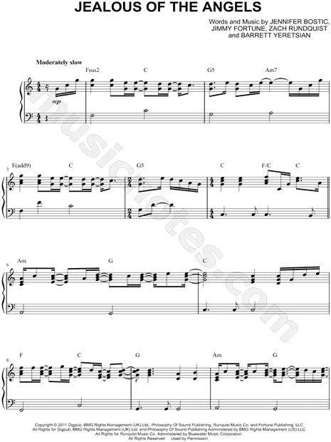 Jenn Bostic Jealous Of The Angels Sheet Music Piano Solo In C Major Download And Print Sku