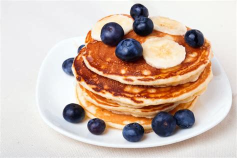 Stack Of Pancakes With Blueberry And Maple Syrup Stock Photo Image Of