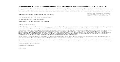 Subsistema de recolección, transporte y tratamiento de aguas residuales : Modelo Carta solicitud de ayuda econmica