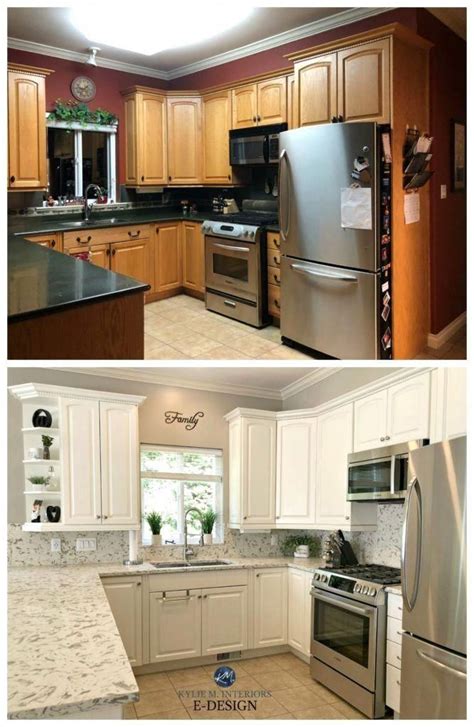 Before And After Oak Kitchen Makeover While Wood Cabinets Are Definitely