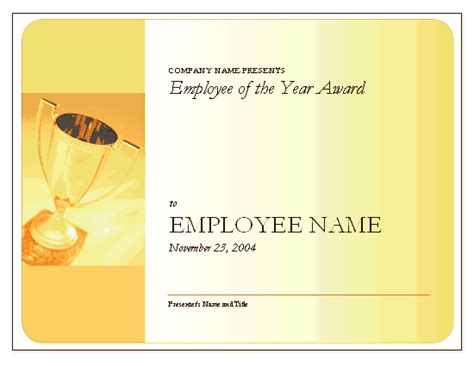 Employee Of The Year Certificate Template Free 21 Award Certificates