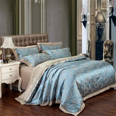 Luxury Jacquard Silk Comforter Bedding Set King Queen 4pcs Embroidered