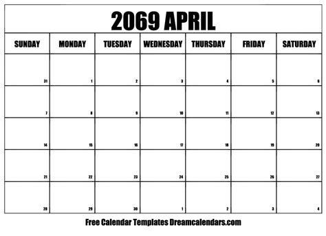 April 2069 Calendar Free Blank Printable With Holidays