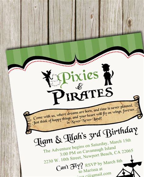 Pixies And Pirates Birthday Invitation Peter By Kimberlyjdesign Twin