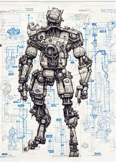 Mech Schematic Poster Picture Metal Print Paint By Machine