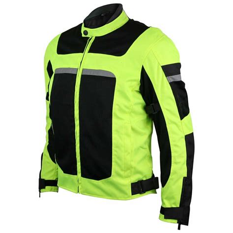 Mens Hi Vis Green Mesh Motorcycle Jacket Ce Armor Rider Jacket By