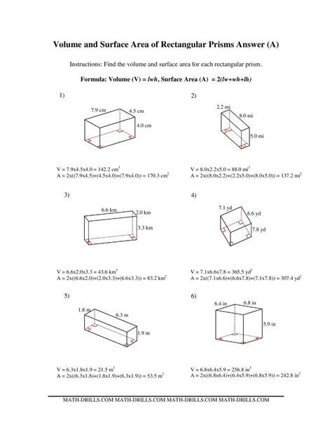 Volume And Surface Area Of Rectangular Prisms All
