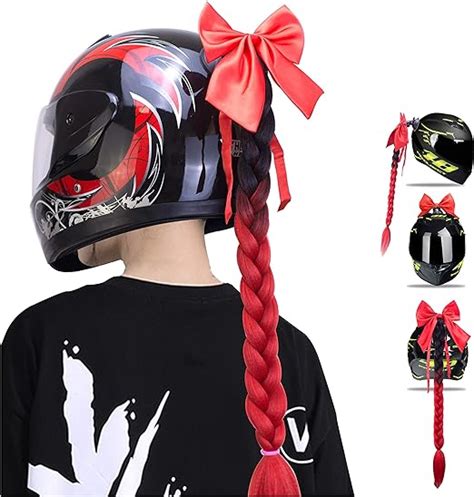 Speedy Motorcycle Helmet Pigtails Red Helmet Ponytail Twist