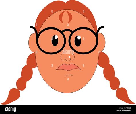 Girl In Round Black Glasses With Brown Hair And Pigtails Vector Color
