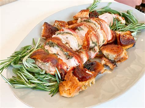 Maple Sage Bacon Wrapped Turkey Breast With Stuffing Croutons Poultry