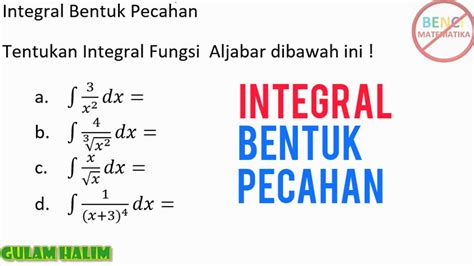 Integral Fungsi Aljabar Bentuk Pecahan Youtube