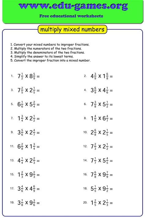 Multiplying Mixed Numbers Worksheet With Answers