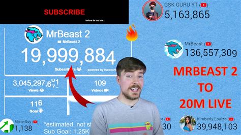 Mrbeast 2 To 20m Live Sub Count Youtube