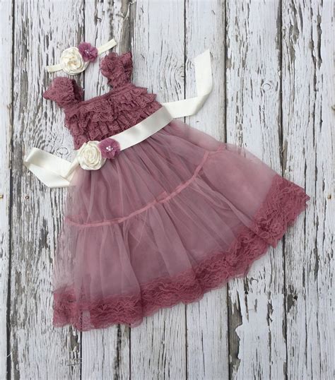 Flower Girl Dress Dusty Rose Girls Lace Dress Dusty Pink Girls Dress