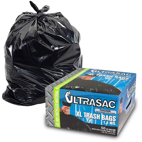 Heavy Duty 45 Gallon Trash Bags By Ultrasac Huge 50 Count W Ties
