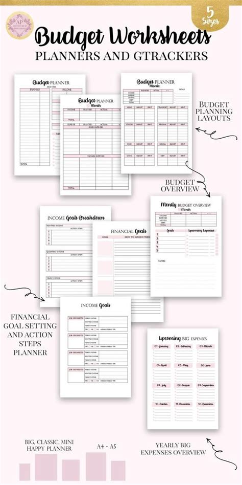 Budget Worksheets Personal Budget Planner Monthly Budget Etsy