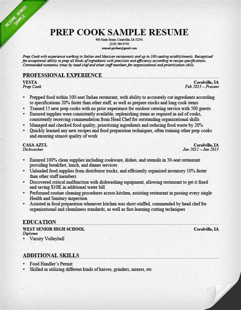 Example Of A Line Cook Resume Coverletterpedia
